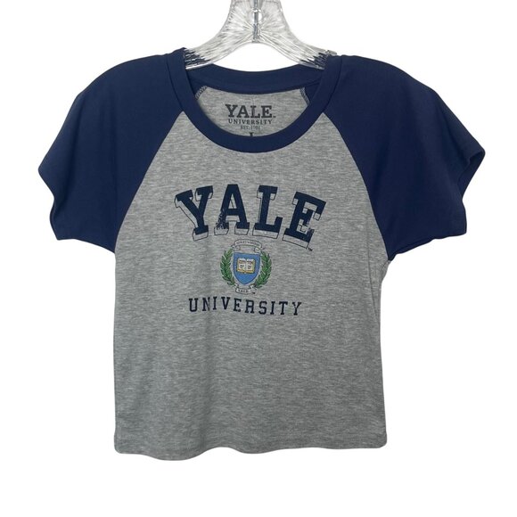 Yale University Tshirt Womens Large Gray Blue New WOT Raglan Short Sleeve - Picture 1 of 6